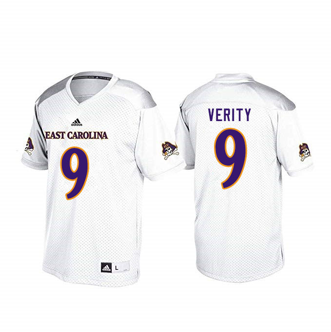 Men #9 Jake Verity ECU Pirates College Football Jerseys Sale-White